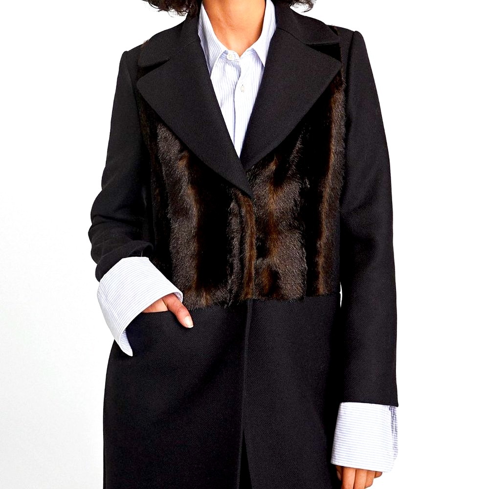 Zara Wool Faux Fur Mink Pea Coat